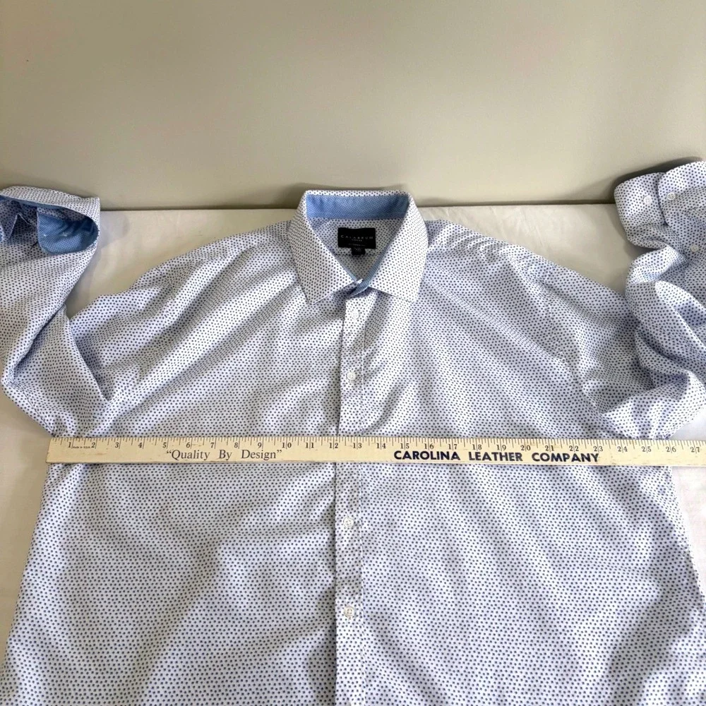 Calabrum London Mens XXL Modern Fit Dress Shirt Blue‎ White Micro Print Business